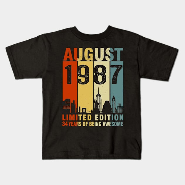 August 1987 Limited Edition 34 Years Of Being Awesome Kids T-Shirt by sueannharley12